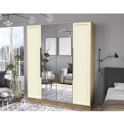 Шкаф распашной Тренд КТ-Ш4 (з) (Дуб золотой ЛДСП/ Дуб снежный ЛМДФ) Ш1800 В2128 Г547